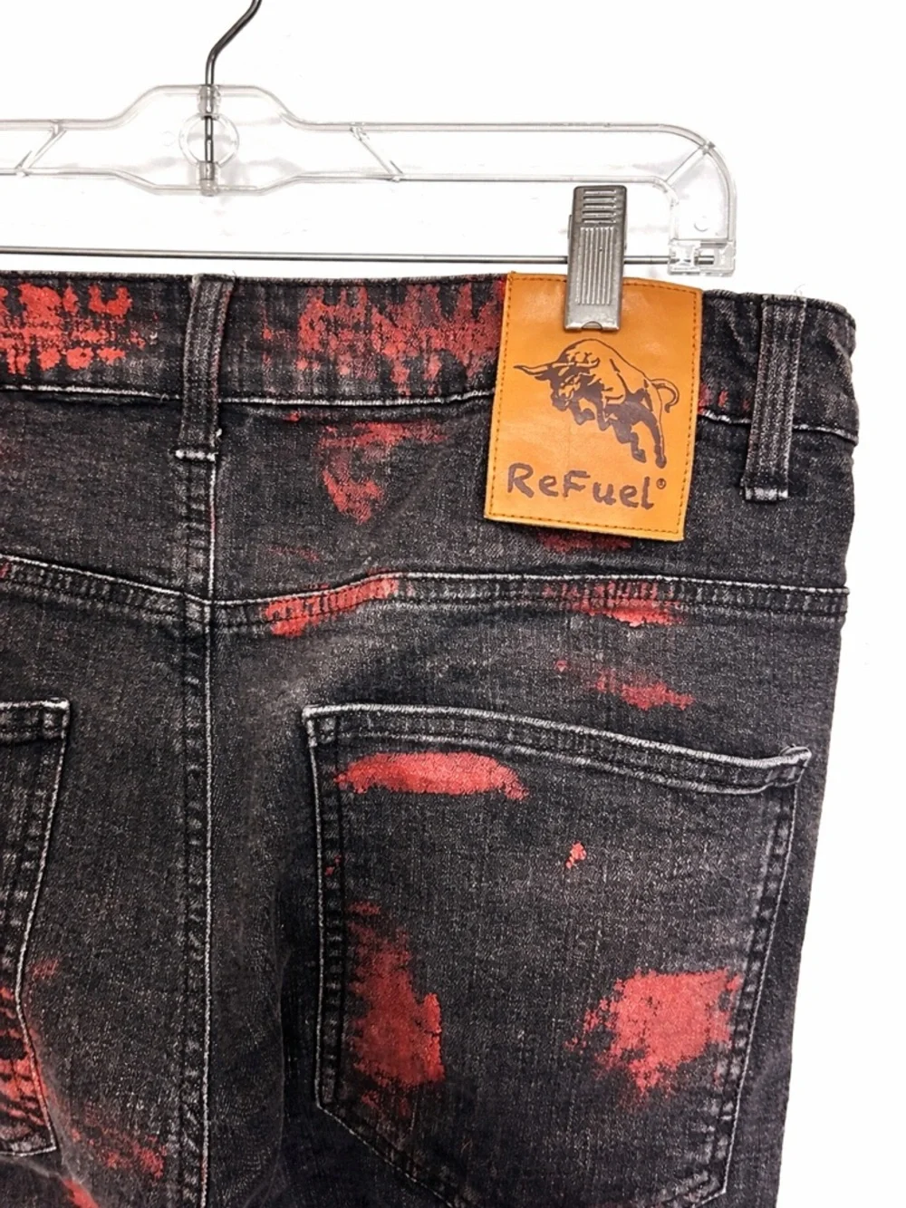 Refuel Black Red Moto Biker Jeans 36x32 Distressed Zip Streetwear Y2K Punk - Picture 4 of 6